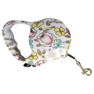Correa Retráctil Para Mascotas 5mt flores Blanco