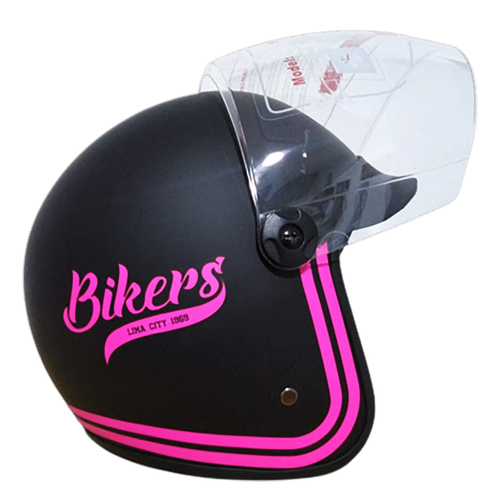 Casco De Moto tipo vespa Abierto Bolichero Rosa con visor