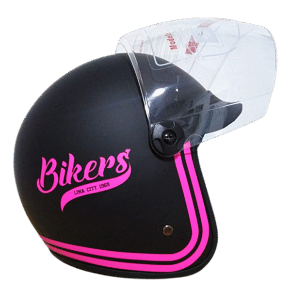 Casco De Moto tipo vespa Abierto Bolichero Rosa con visor