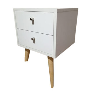 Velador Vintage Mesa De Noche Pizcagua En Madera Con Cajones en blanco - Imagen 2