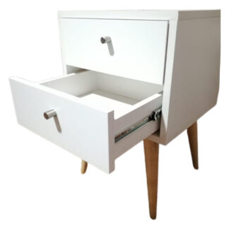 Velador Vintage Mesa De Noche Pizcagua En Madera Con Cajones en blanco - Imagen 3