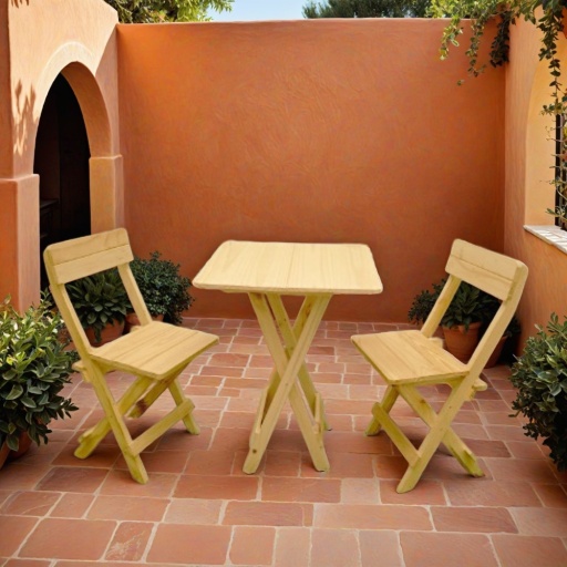 Comedor Plegable Cuadrado con 2 Sillas – Madera Pino, Acabado Natural Laqueado 4 Comedor Plegable Cuadrado con 2 Sillas – Madera Pino, Acabado Natural Laqueado - Imagen 4