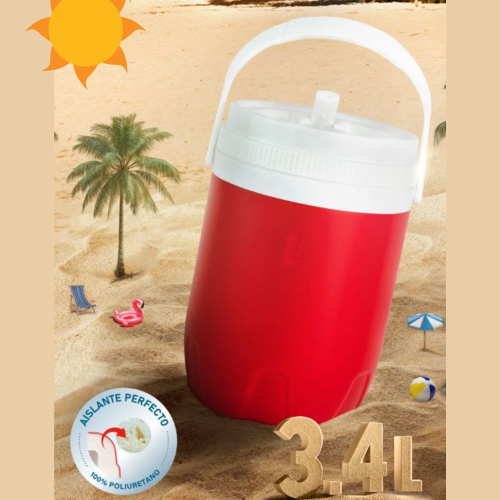 Cooler Rojo Grande 4 Litros con Boquilla en Tapa – Ideal para Bebidas Frías y Refrescantes 3 cooler basa rojo 4 litros