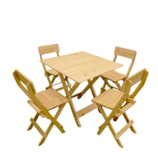 Juego Comedor Plegable cuadrado 80cm Con 4 Sillas En natural