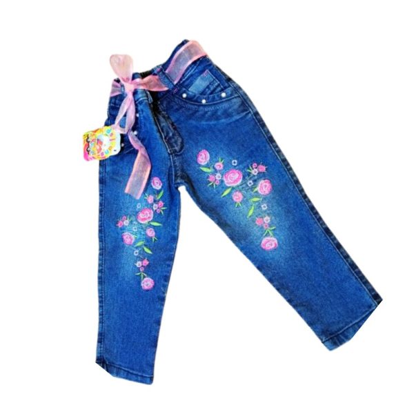 Jean para Niñas Fresa Talla 1 – Stretch con Bolsillos y hermoso Bordados Decorativos