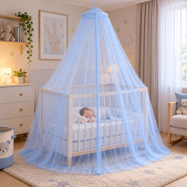 Mosquitero redondo cama 2 plazas en celeste