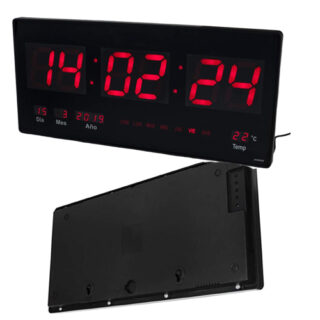 Reloj digital Chico de pared 36x15cm Temperatura Alarma Calendario Caja original