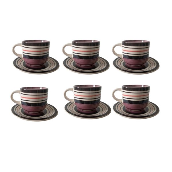 Set de 6 Tazas con Platillos de Loza Fina Color Aceituna – Juego para Café y Té