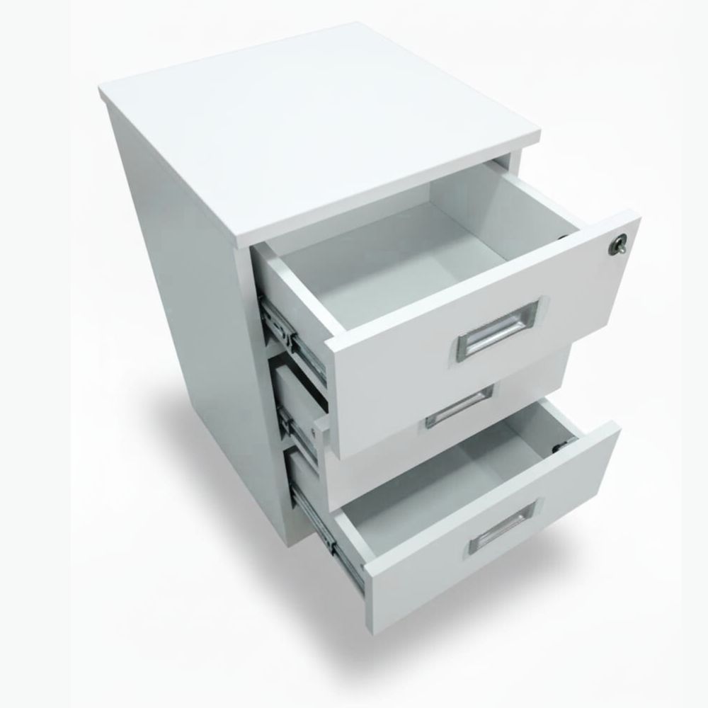 Velador Noruega Blanco Melamina 3 Cajones con impecable Cerradura 60cm 3 Velador Noruega Blanco Melamina 3 Cajones con impecable Cerradura 60cm - Imagen 3