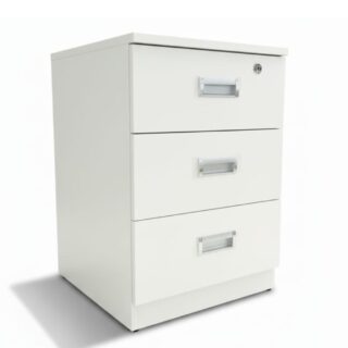 Velador Noruega Blanco Melamina 3 Cajones con impecable Cerradura 60cm