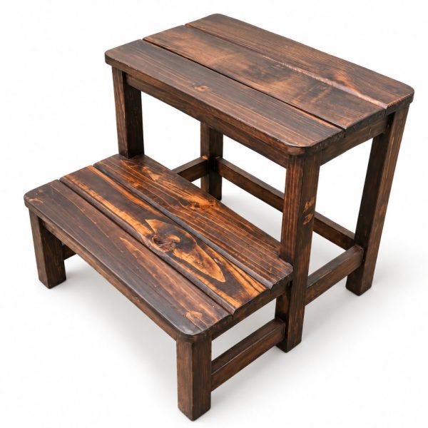 Escalera de Madera de 2 Pasos Resistente y Estable – Color Rústico