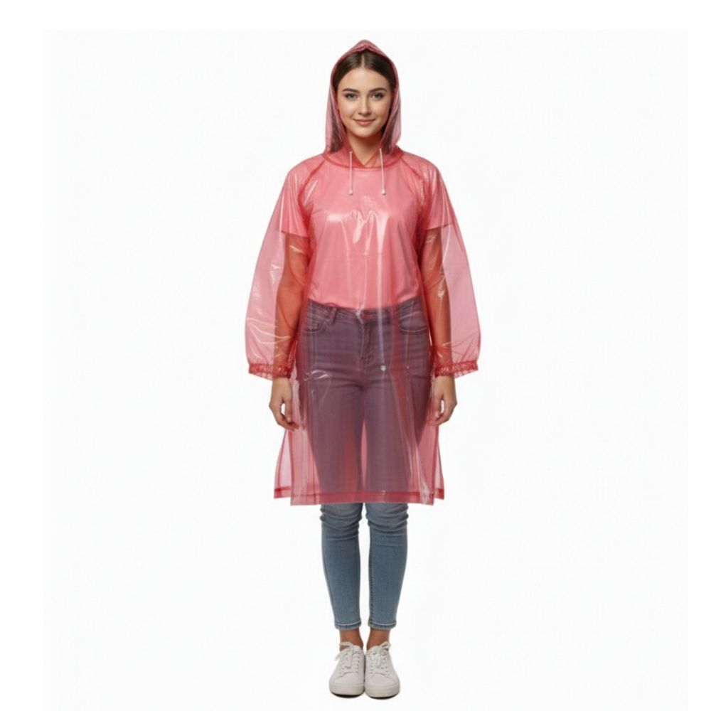 Impermeable Poncho para Lluvia Económico Rojo Translúcido Talla Única Unisex con Capucha 1 Impermeable Poncho para Lluvia