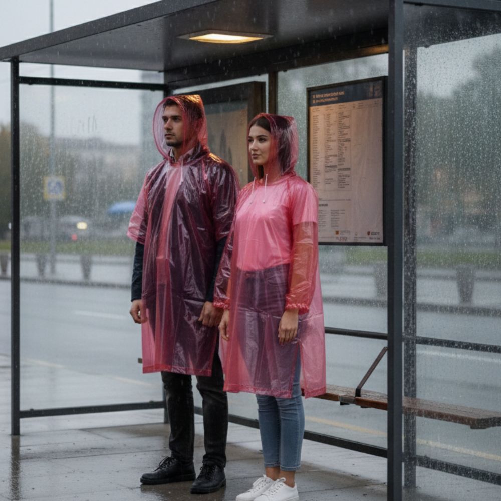 Impermeable Poncho para Lluvia Económico Rojo Translúcido Talla Única Unisex con Capucha 4 Impermeable Poncho para Lluvia