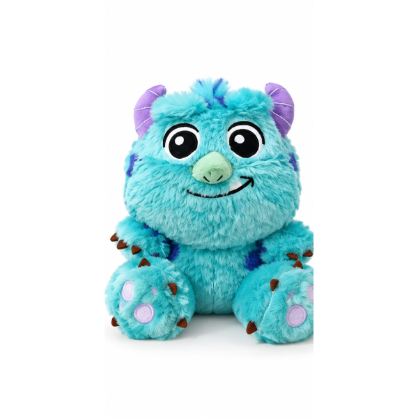 Peluche Monstruo Azul Turquesa con Cuernos Morados Suave y Tierno
