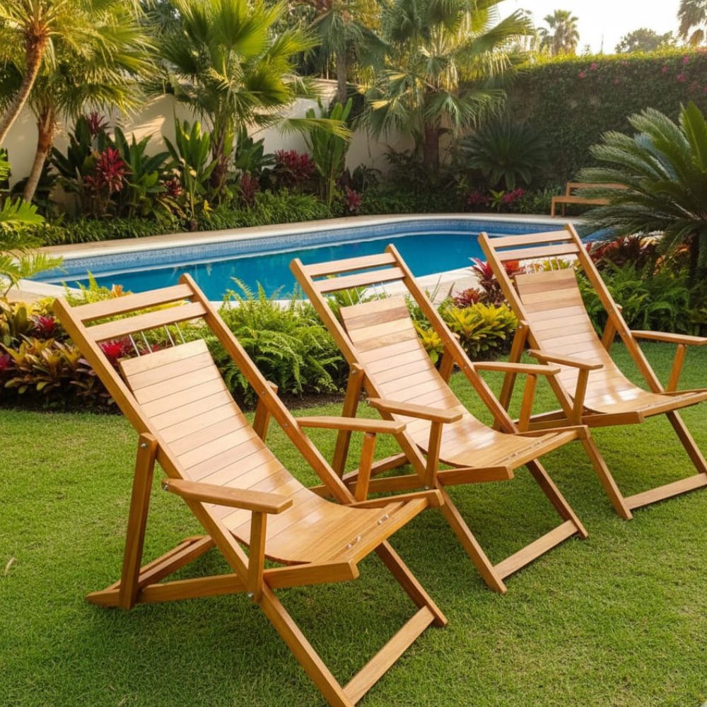 Silla Perezosa de Madera Plegable sensacional color Caramelo | 3 Posiciones 4 silla perezosa de madera